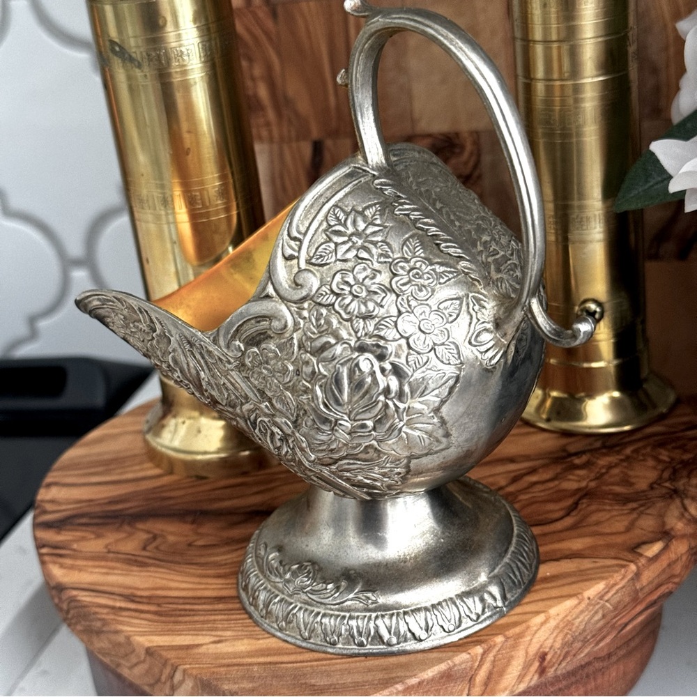 Vintage E.P. ZINC silver plated Allou Sugar Scuttle with Gold Wash.